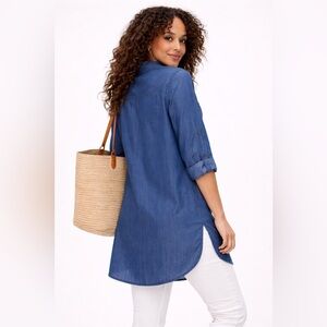 Olsen Lyocell Tunic Shirt Blouse | Blue | Size M / US 10